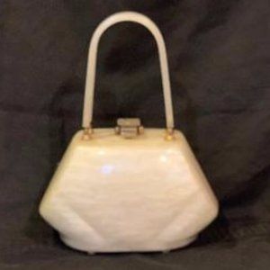 Vtg Pearl White Bakelite Handbag w/ Art Deco Clasp